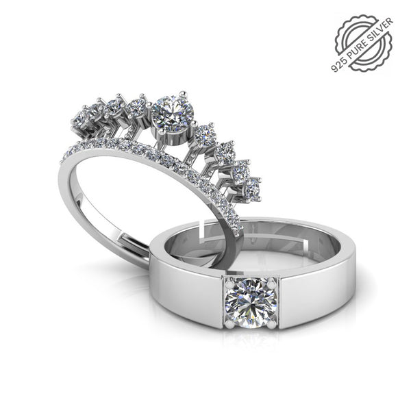925 Sterling Silver Solitaire Elizabeth's Crown Special Ring for Couple's