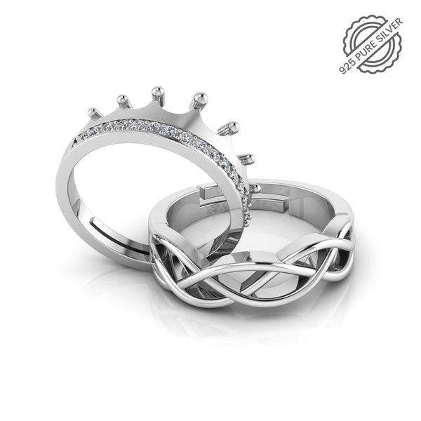 925 Sterling Silver Zircon Embellished Crown and  Celtic Knot Ring For Couple's