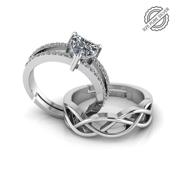 925 Sterling Silver Heart Shape Royal and Celtic Knot Couple's Ring