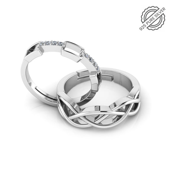 925 Sterling Silver Minimal Zircon Diamond and Celtic Knot Ring For Couple's