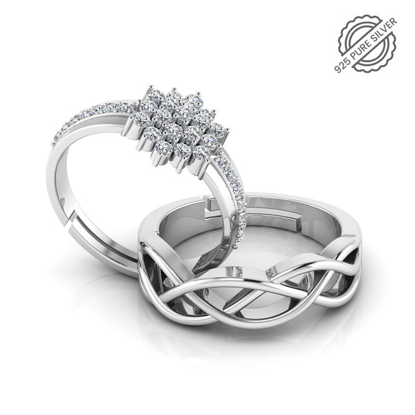 925 Pure Starling Silver Pretty Posy Cocktail and Celtic Knot Couple's Ring