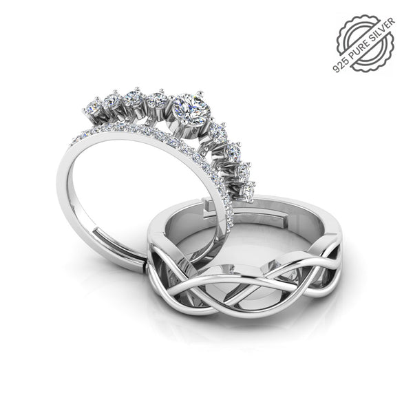 925 Pure Starling Silver Elizabeth's Crown and Celtic Knot Special Couple's Ring