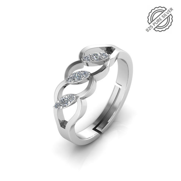 925 Crystal Sterling Silver designer Zircon Diamond Freesize Ring