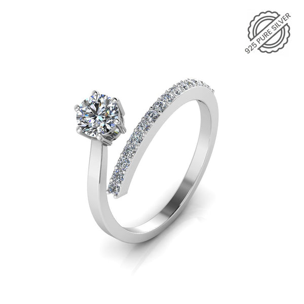 925 Sterling Silver Cubic Zircon Solitaire Ring Freesize
