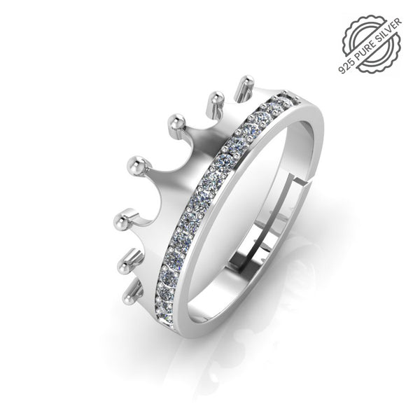 925 Sterling Silver Zircon Embellished Crown Ring