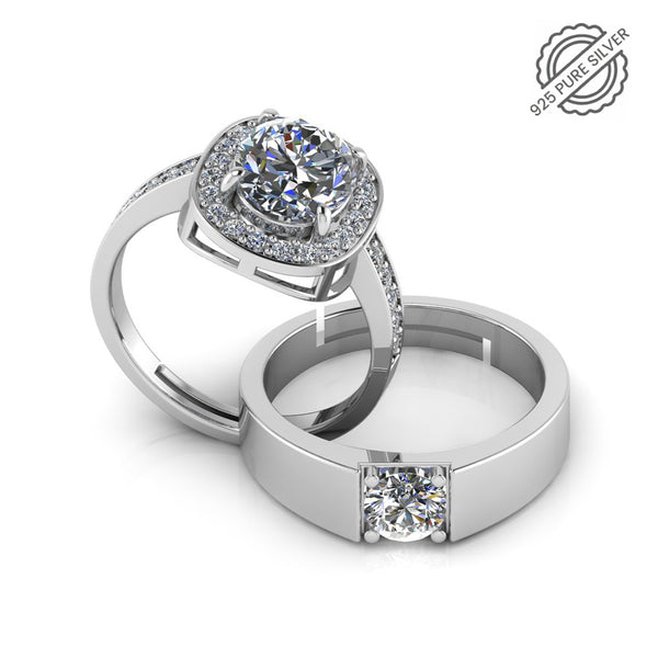 925 Crystal Sterling Silver Queens Ring for Couple's