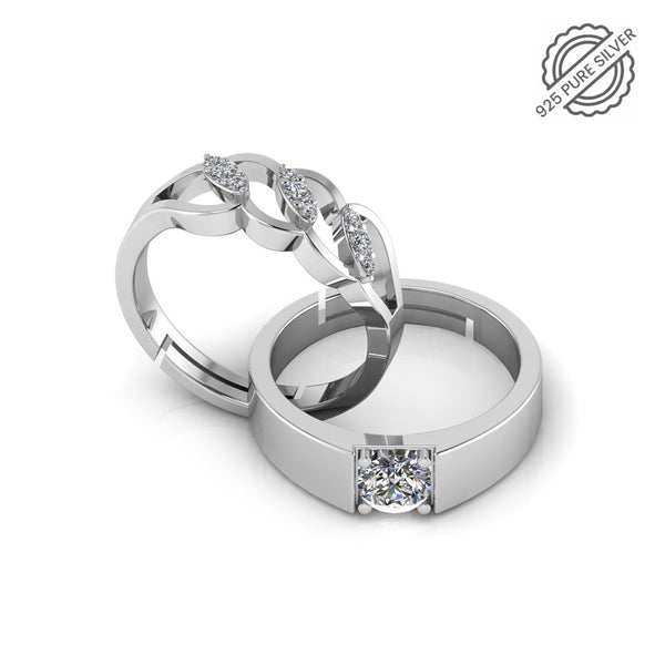 925 Sterling Silver Solitaire and Crystal Designer Zircon Diamond Ring for Couple