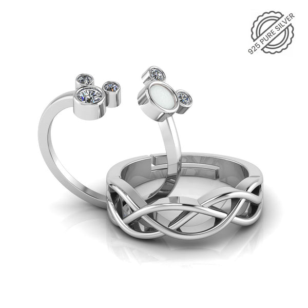 925 Sterling Silver Cute Mickey Enamel and Celtic Knot Couple's Ring