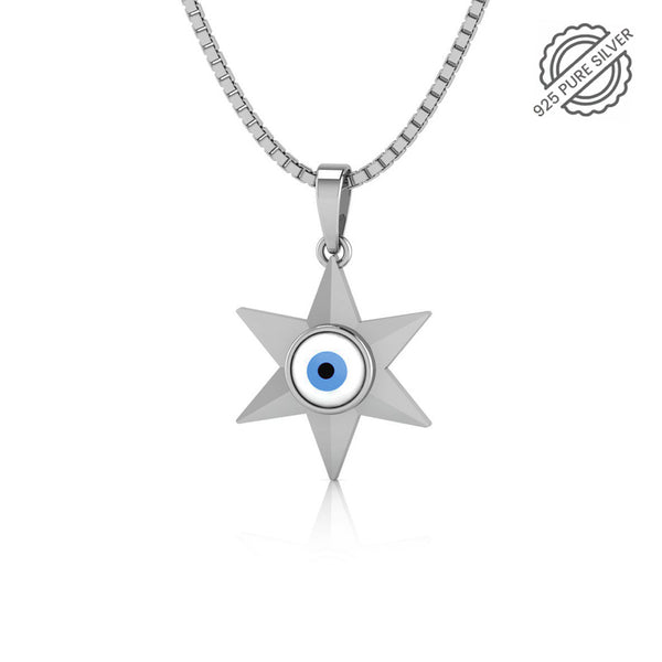 Pure 925 Silver Star Evil Eye Pendant for Ladies