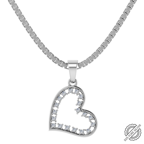 925 Sterling Silver Heart Pendant with pure silver Link Chain