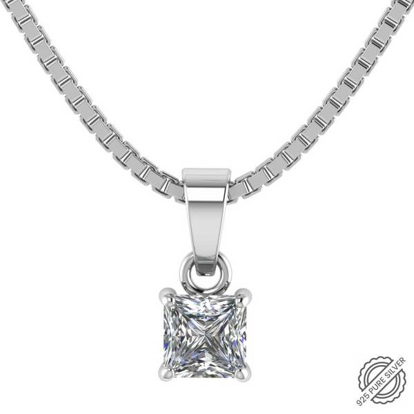 925 Sterling Silver Solitaire Pendant with pure Silver Link Chain