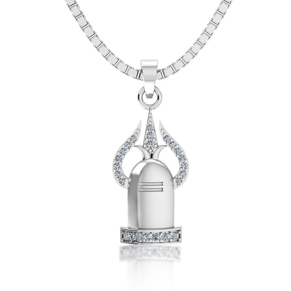 Pure 925 Silver Shiv Trishul and Shivling Pendant with Link Chain