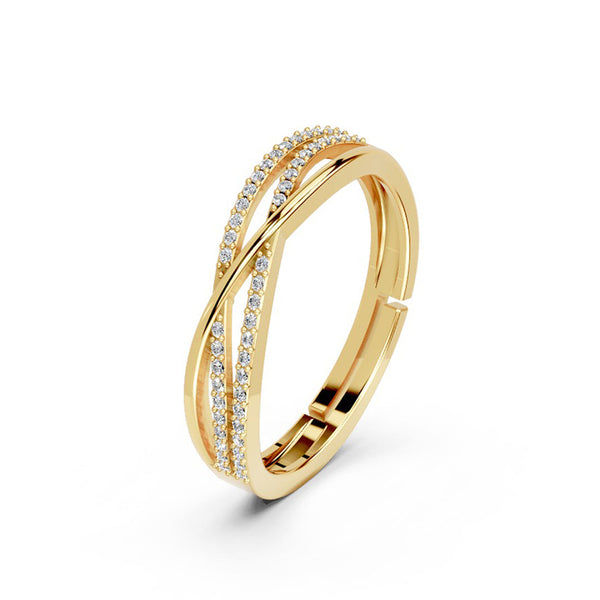 Miss Highness Gold-Plated 925 Silver Crossover CZ Ring for Women | Elegant Triple Band Design