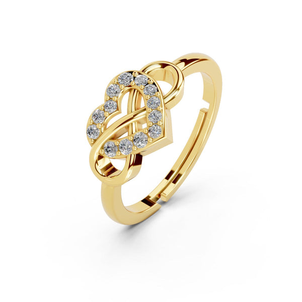 Miss Highness Gold-Plated 925 Silver Heart CZ Ring for Women | Double Heart Interlocking Design