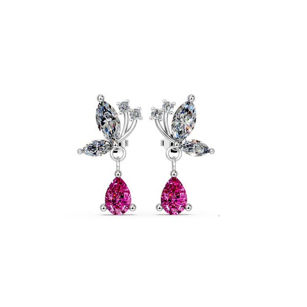 Miss Highness Pink Drop Zircon Earrings in 925 Silver & Rhodium For Women