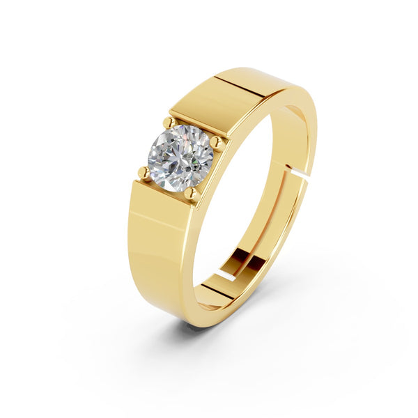 Miss Highness Gold-Plated 925 Silver Men’s Solitaire Ring | Classic Round CZ Statement Band