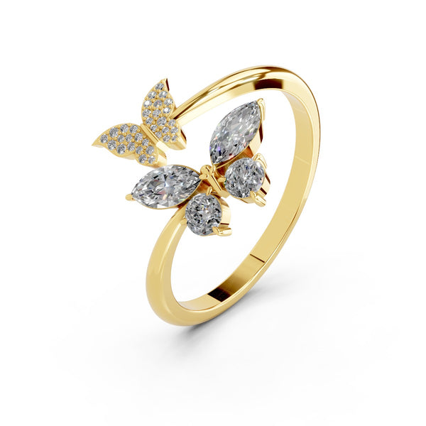 Miss Highness Gold-Plated 925 Silver Butterfly Ring for Women | Dual Butterfly CZ Stone Design