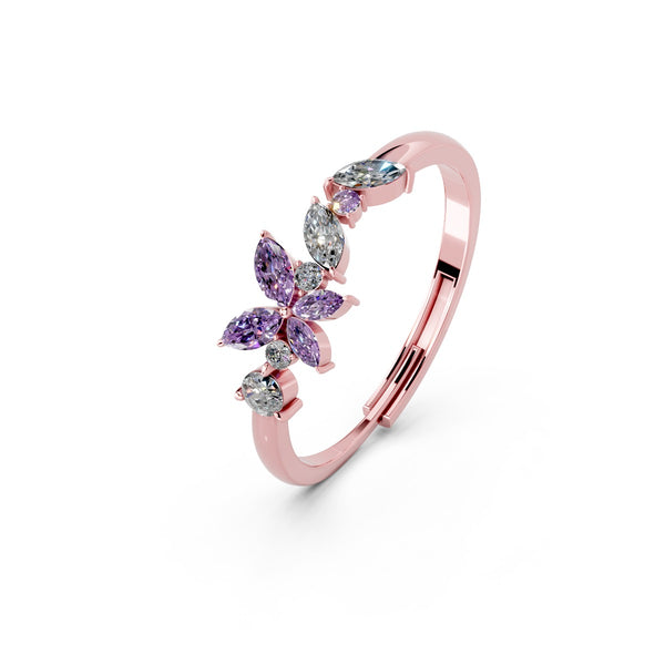 Miss Highness Rose Gold-Plated 925 Silver Floral CZ Ring for Women | Purple & White CZ Stone Design