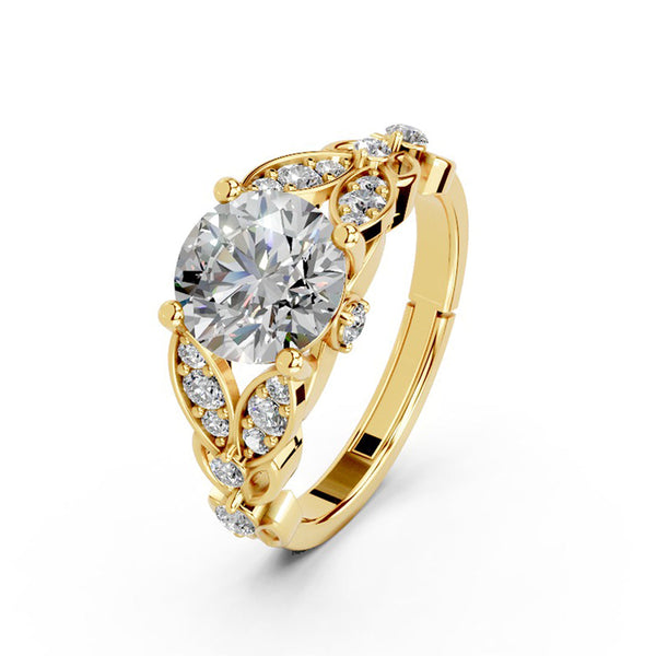 Miss Highness Gold-Plated 925 Silver Solitaire Ring for Women | CZ Embellished Vintage Floral Design