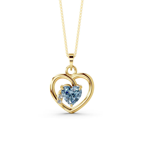 Miss Highness Blue Heart Solitaire Pendant in Gold-Plated 925 Silver | Dual Heart CZ Necklace for Women
