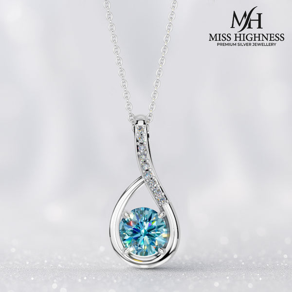 Miss Highness 925 Silver Blue Stone Pendant with Zircon Accents For Women
