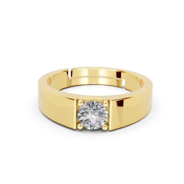 Miss Highness Gold-Plated 925 Silver Men’s Solitaire Ring | Classic Round CZ Statement Band