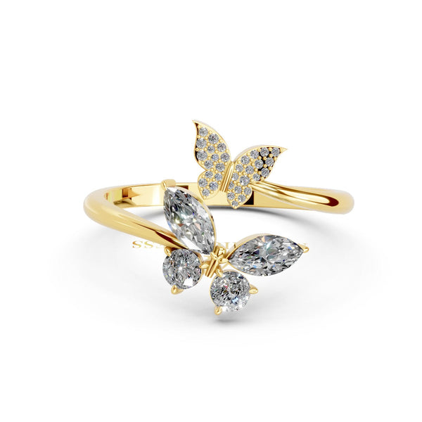 Miss Highness Gold-Plated 925 Silver Butterfly Ring for Women | Dual Butterfly CZ Stone Design