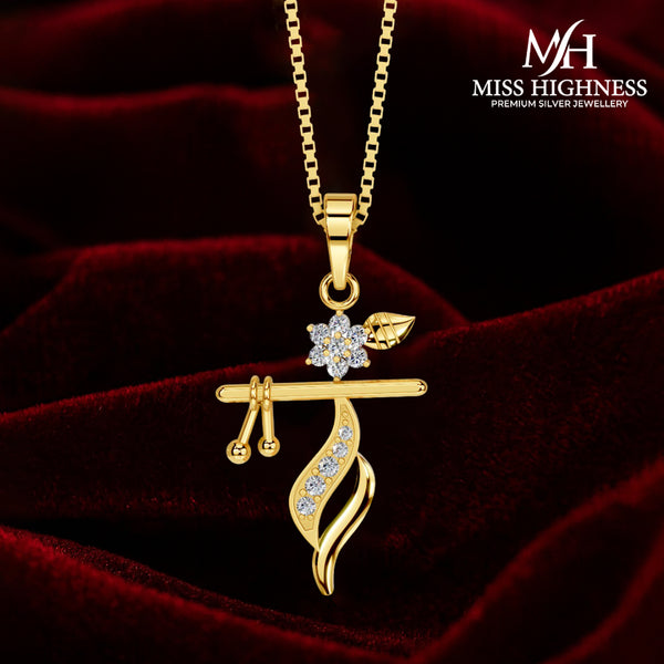 Miss Highness Shri Krishna Bansuri Pendant Gold-Plated 925 Silver | CZ Studded Flute Necklace for Men & Women