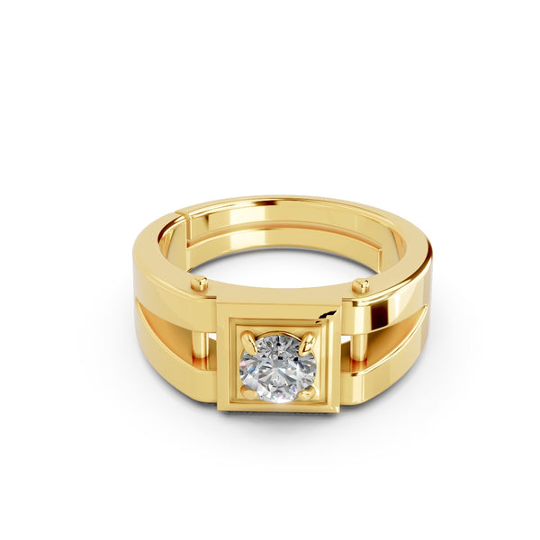 Miss Highness Gold-Plated 925 Silver Men’s Square Solitaire Ring | Bold CZ Statement Band