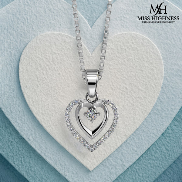 925 Pure Starling Silver Lovely Loyal Double Heart pendent with chain