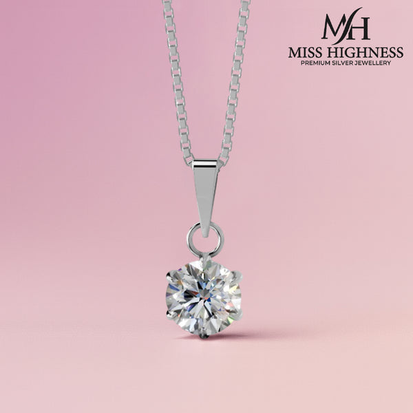 925 Sterling Silver Solitaire Diamond Pendant with Link Chain