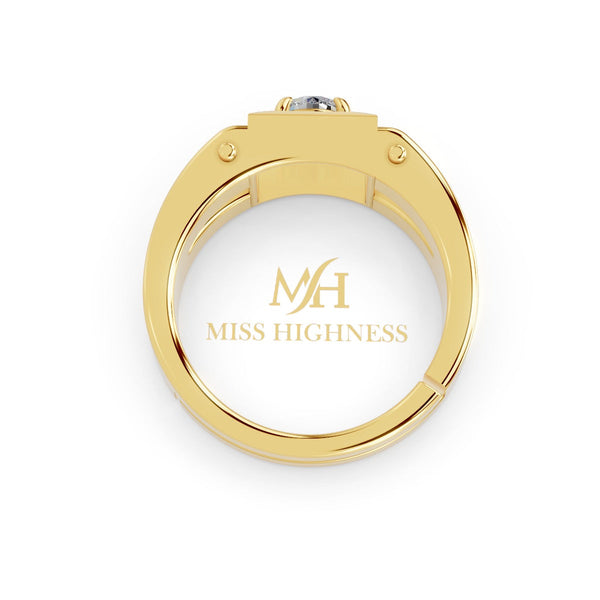 Miss Highness Gold-Plated 925 Silver Men’s Square Solitaire Ring | Bold CZ Statement Band