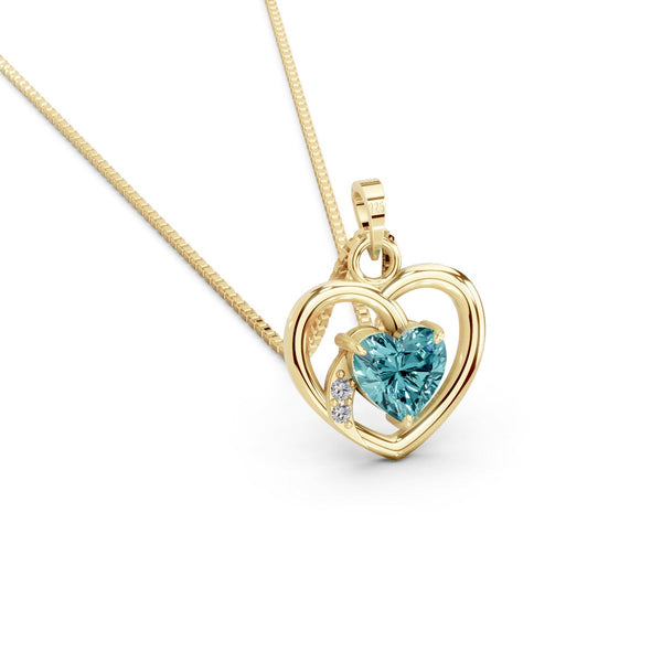Miss Highness Blue Heart Solitaire Pendant in Gold-Plated 925 Silver | Dual Heart CZ Necklace for Women