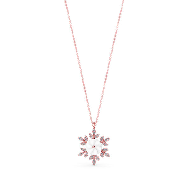 Miss Highness Floral Pendant Necklace Rose Gold Finish with AAA+ Zircon & White Shell Design For Women