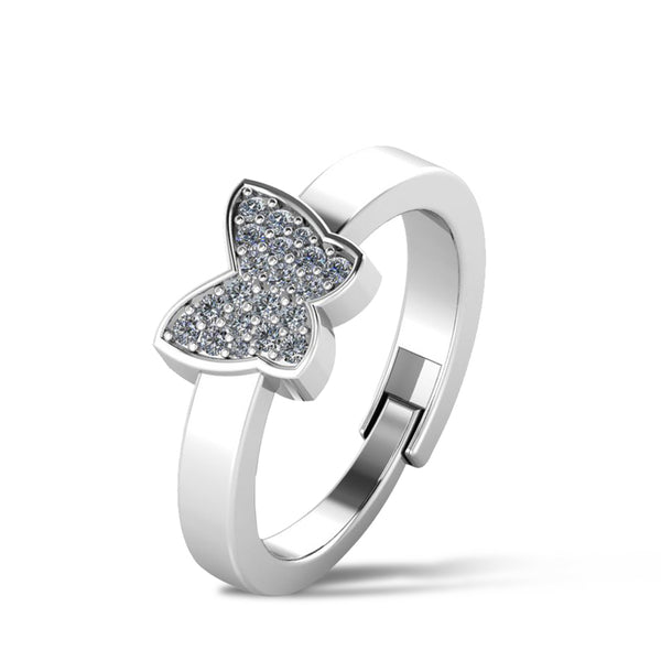 925 Sterling Silver Diamond studded Freesize Butterfly Ring
