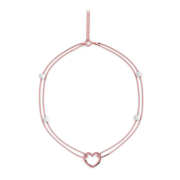 Miss Highness 925 Sterling Silver Adjustable 24K Pure Rose Gold Plated Heart Anklet for Women