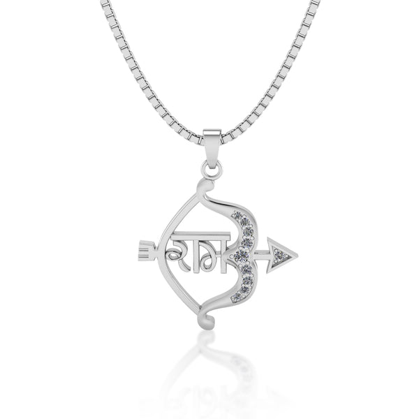 Pure 925 Sterling Silver Shree Ram Bow Arrow pendant With Silver Chain For Men & Women