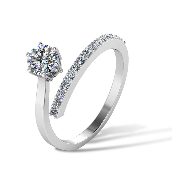 925 Sterling Silver Cubic Zircon Solitaire Ring Freesize