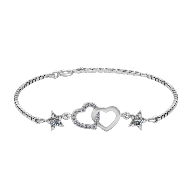 Pure 925 Silver Heart Charm Bracelet For Ladies