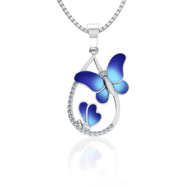 Pure 925 Silver Vintage Blue Butterfly Pendant for Ladies