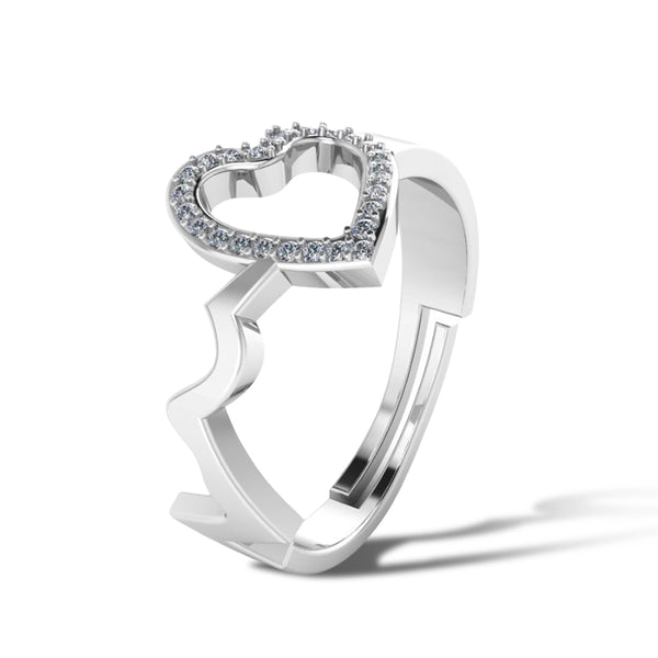 Pure 925 Silver Heart Shape Adjustable Ring for Women