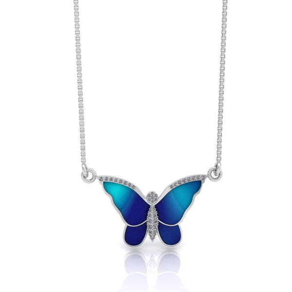 Pure 925 Silver Blue Butterfly Sparkle Pendant for Ladies