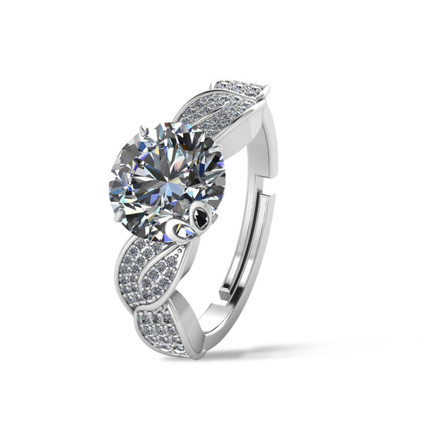 Pure 925 Silver Adjustable Finger Size Elegant Silver-Plated Engagement Ring for Women