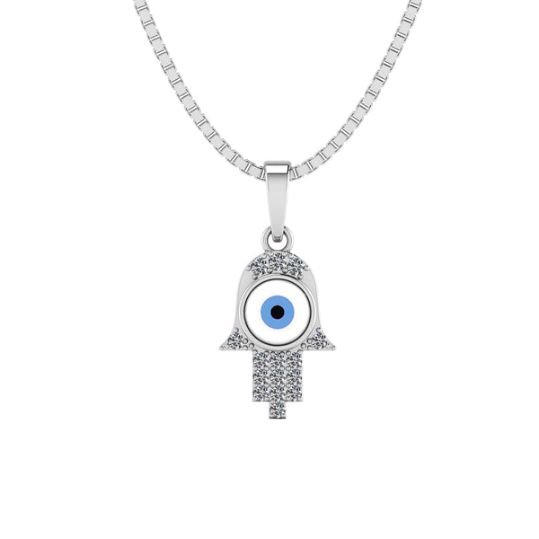 Pure 925 Silver Hamsa Hand Evil Eye Pendant for Ladies