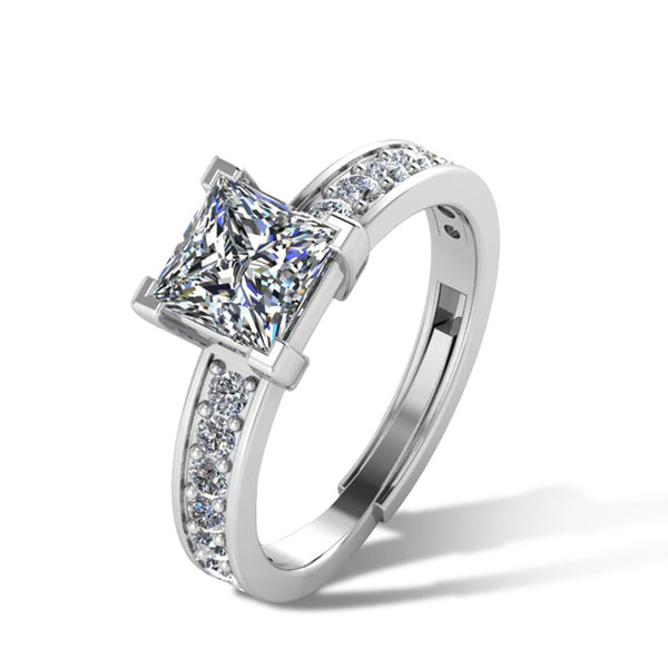 925 Pure Sterling Silver Princess Diamond Cut Ring for Ladies