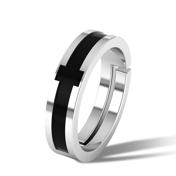 925 Pure Silver Black Cross Fidget Rings For Men