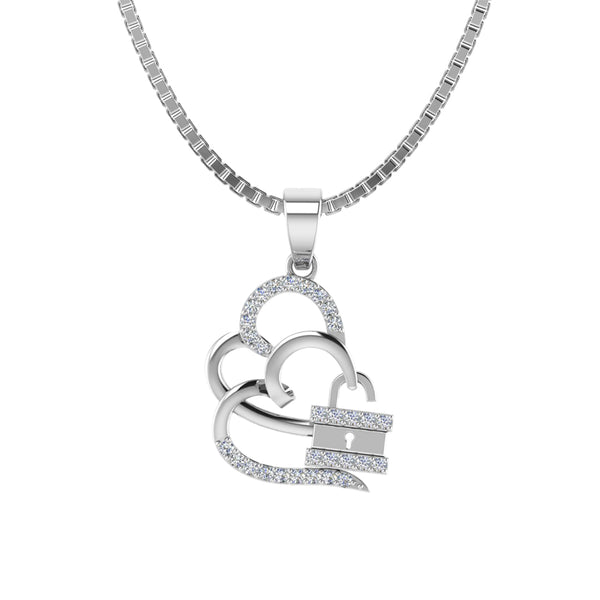 925 Sterling Silver Double Heart Pendant with pure silver link Chain