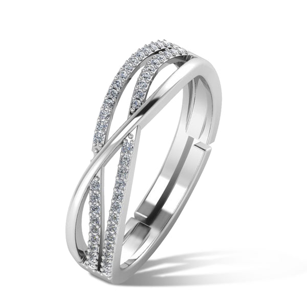 925 Sterling Silver Zircon studded three line Free size Ring
