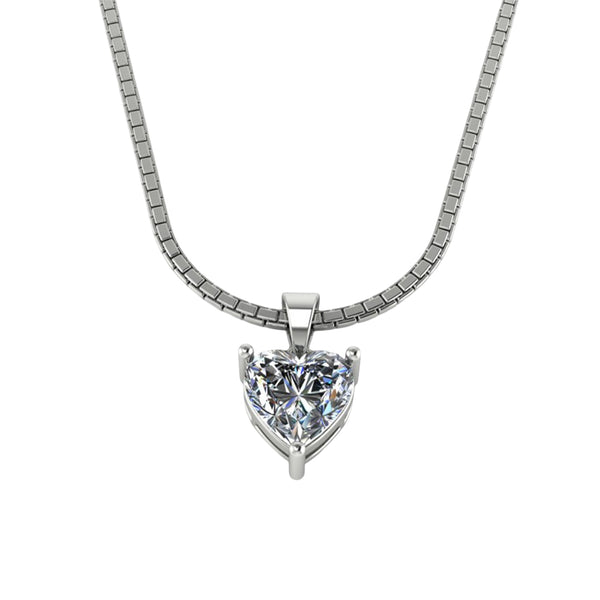 925 Sterling Silver Heart Shape Solitaire Pendant with Pure Silver Link Chain