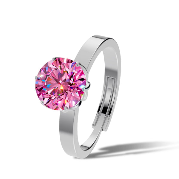 Miss Highness Sterling Silver Solitaire Ring with Round Brilliant Cut Crystal, Adjustable Ring For Women & Girl's